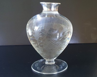 Glas Vase graviert 925er Silber Montierung  HB  Hermann Bauer Schwäbisch Gmünd