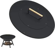 20" Wooden-Handle Fire Pit Lid for Pits up to 18", round Metal Bonfire Pit Burne