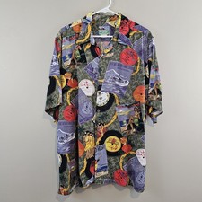 Reyn Spooner Spun Rayon Hawaiian Shirt AOP Record Albums Hula Girls Large