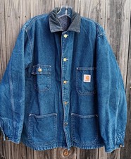 Vintage Carhartt Denim Blanket Lined Chore Coat Med Blue