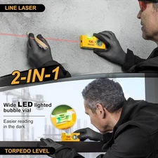 2-In-1 Line Laser Level Mini Torpedo Level with Light 3-3/4" Rotatable Magnetic