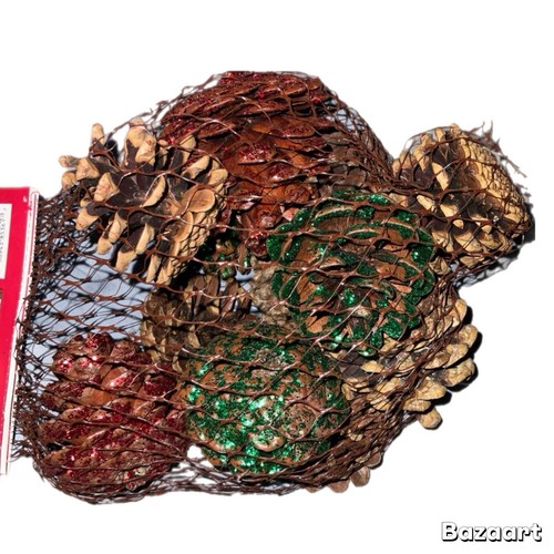 Ashland Navidad Verde, Rojo y Dorado Brillo Pino Conos Artesanal Decoración 1.5 Cuartos - Imagen 3 de 4