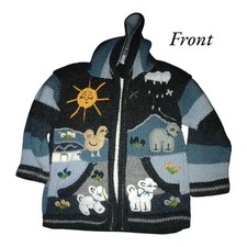 Homemade made in Peru Sweater For Kids 1-2 Years Old. Vintage With Hood