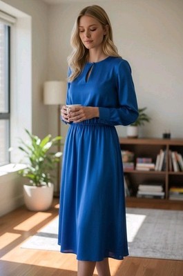 H&M Royal Blue Satin A-Line Dress Medium Long Sleeve NWT | eBay