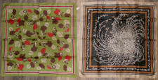 2 VTG 25" Square Printed Polyester Scarf EUC Italy, Mushrooms, Brown Floral