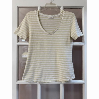 Marc O Polo Beige & White Striped V-Neck T-Shirt