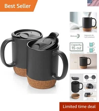 Coffee Mugs, 15 oz Mug Set of 2, Large Ceramic Coffee Mug with Cork Bottom an...