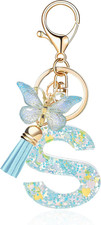 Fashion Alphabet Initial Letter Keychain Tassel Butterfly Pendant Key Ring for P