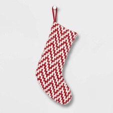 Fuzzy Knit Chevron Christmas Stocking Red/White Holiday Wondershop 20"