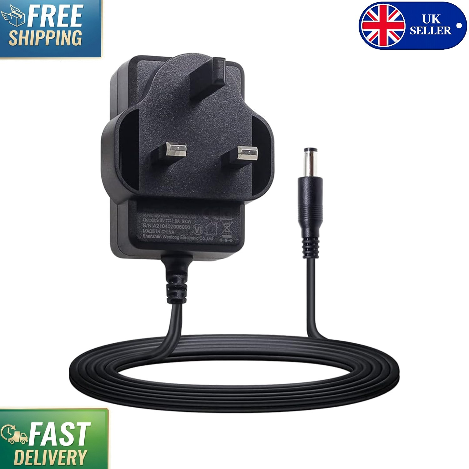 Reliable 9V Adapter for Guitar Pedals - 4.92ft Braided Cable, Center Negative