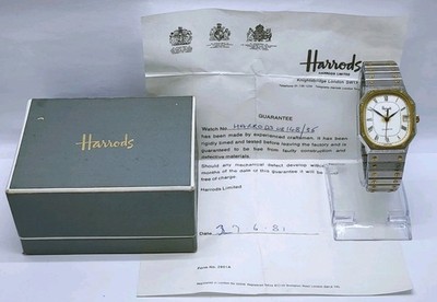 Vintage 1981 Harrods SW1 Swiss Made Quartz 30mm Herrenuhr Box & Papiere zur Reparatur 