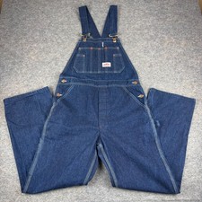 Vintage Round House Carpenter Style Dark Wash Denim Bib Overalls USA Mens 32x30