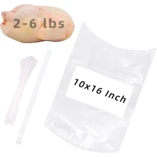 Poultry Shrink Wrap Bags 10x16 Inches 50 Pack Clear Freezer Bags with Zip Ties