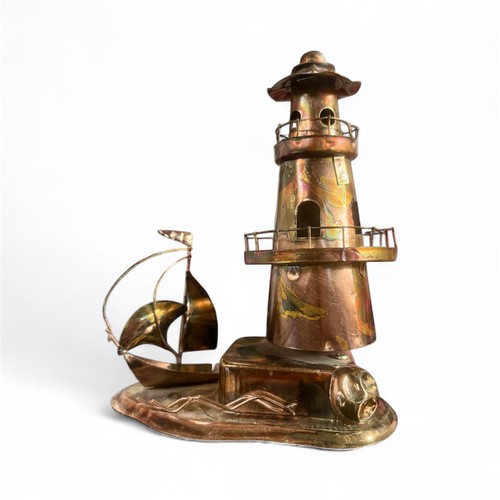 Vintage Lighthouse Tin Wind Up Music Box Copper Color Plays Light Up My ...