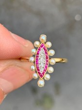 18ct gold platinum diamond ruby natural pearl ring art deco 1920s