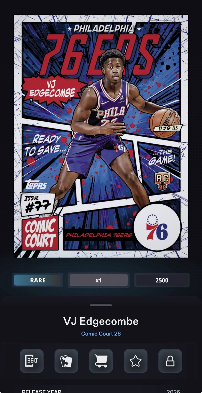 2025-26 Topps Basketball Comic Court Rookie- VJ EDGECOMBE (TOPPS NBA DigitaICard