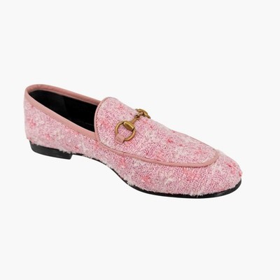 Gucci Jordaan Light Pink Tweed Horsebit Loafers Size 37 US 7