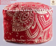 Cotton Bohemian Mandala Poufs Foot Stool 22 in Embroidered Indian Ottoman
