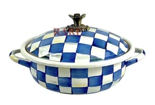 MacKenzie-Childs Royal Check Enamel Casserbole Medium 12.5" Wide New Box