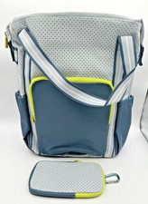 Thirty One "Day Away Backpack" and "Clip-On Tech Pouch" Soft Blue Colorblock NEW