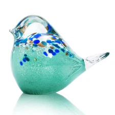 QFkris 7" Big Handmade Glass Bird Figurines Blown Glass Bird Paper Weight Col...