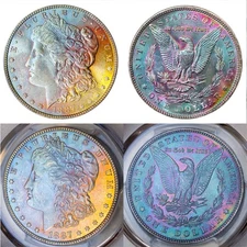 1887-P PCGS MS63 CAC MORGAN $ A++ VAULT FRESH CANDY- RAINBOW TONING (VIDEO)