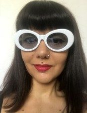 1960s White Oval Sunglasses With Sky Blue Lenses