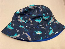 Wonder Nation Boys Sun Hat Reversible Bucket One Size Blue Shark Print UPF 50 
