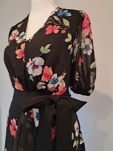 NWT DKNY Sz 12/L Timeless Elegance Ruffle Front & Hem Chiffon Belted Dress $229 - Picture 4 of 19