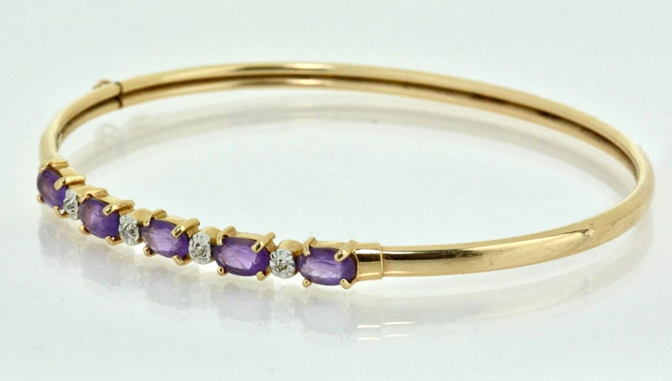 1.88 ctw 椭圆形紫水晶和钻石 7.50 英寸手镯手链 10k 黄金 — 第 4/4 张图片