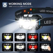 COB LED Headlamp Headlight Flashlight Torch USB Rechargeable Waterproof Sensor
