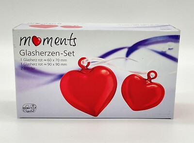 Moments  Glasherzen Set rotes  Herz  Geschenk 90x90mm /  60x70mm 