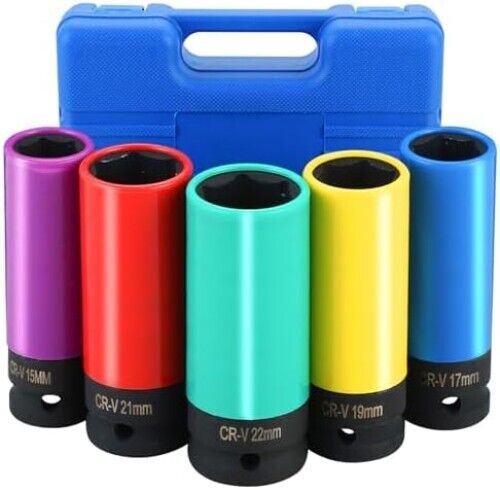 5Pcs 1/2in Drive Impact Lug Nut Socket Set Non Marring Thin Wall Wheel Protector