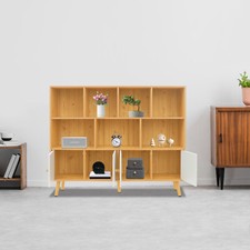 11 Compartments Open Bookshelf with Solid Wood Legs Standing Open Bookshelf