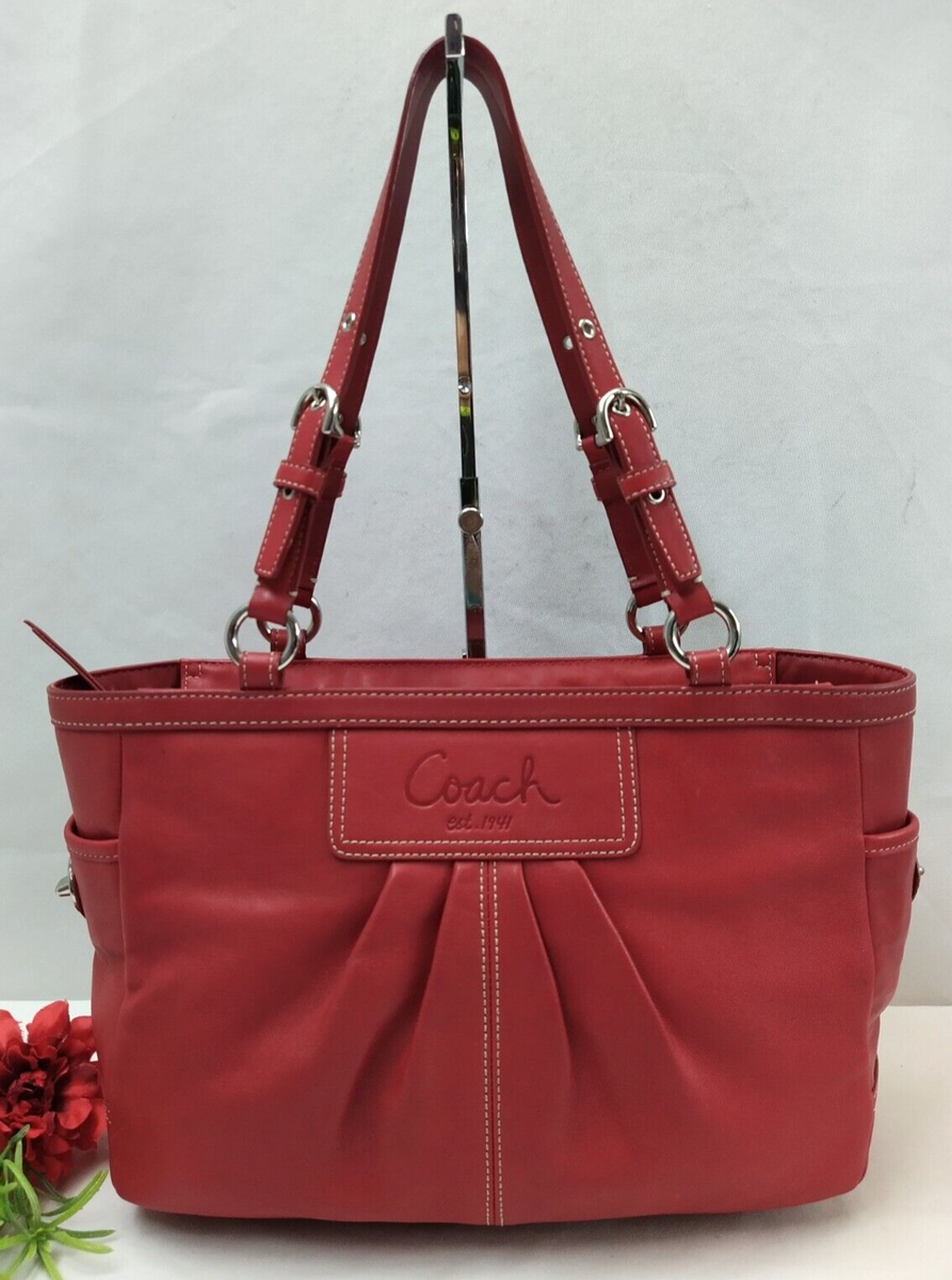 Coach Ashley Red Leather Double Handles Zipper Closure Tote