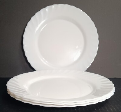 Arcopal Trianon Moonlight White Ivory Scalloped 9.75'' Plate Vintage Set of 4