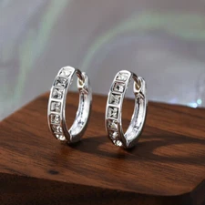 925 Sterling Silver Square Cz Huggie Hoop Earrings 12mm Women Men Gift 1 Pair US
