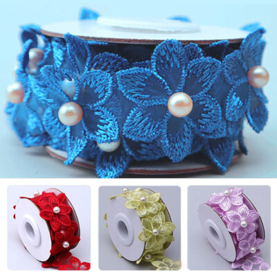 50cm DIY Flower Pearl Lace Embroidered Ribbon Clothing Sewing Wedding Craft CA