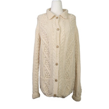 Vintage 80s cream cable knit bobble cardigan sweater L