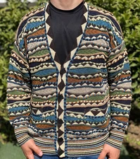 Rare Linen Missoni Cardigan 3D Knit Pullover Retro Sweater Jeresy Size 48 M