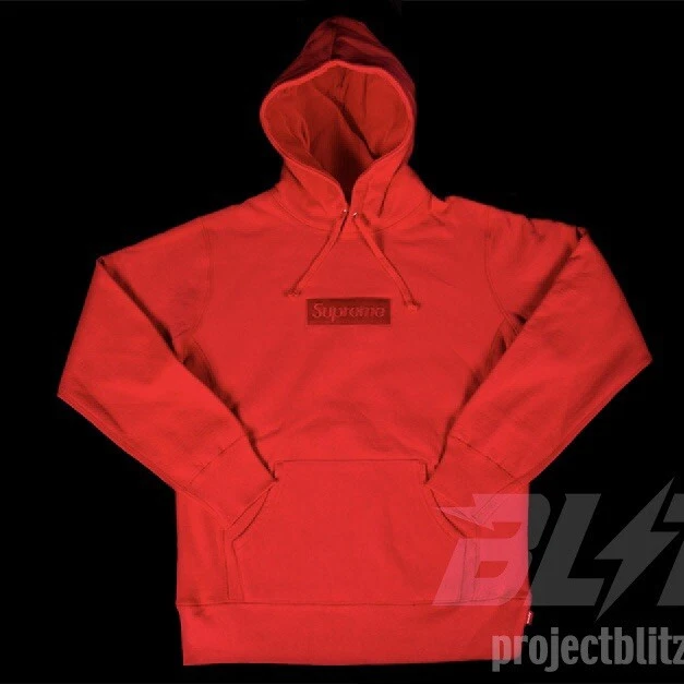 Pull sweat à capuche rouge FW14 Supreme Tonal Box Logo taille S 2014