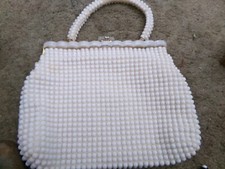 VINTAGE WHITE BEADED PURSE SINGLE HANDLE POSS 5O-60S BEAUTIFUL