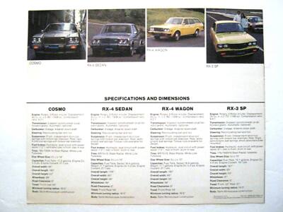1978 Mazda Rotary Engine RX3 SP RX4 Wagon RX4 Sedan & Cosmo Coupe