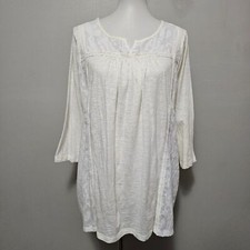 Lucky Brand Cream White Jacquard Knit Henley Size 1X