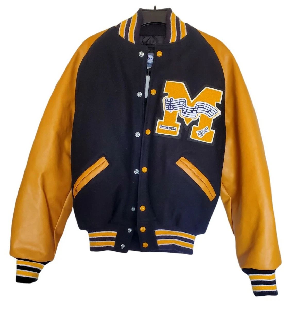 Mens Black and Yellow Letterman Jacket - Classic Varsity Style