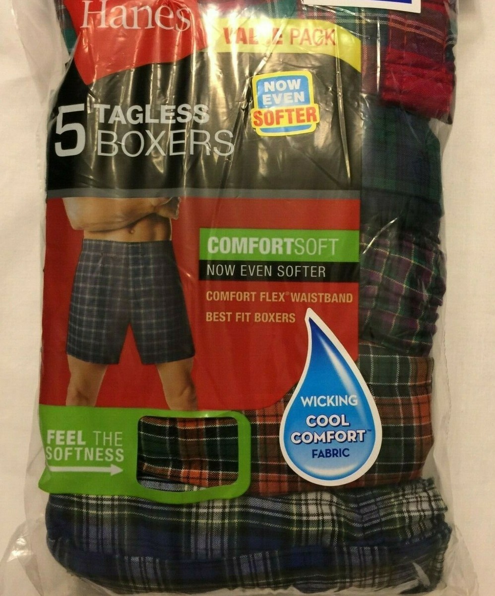 NWT Hanes Men or Pack Boxer Underwear Cotton Blend Tagless Tartan Plaid  Cool