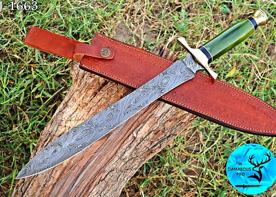 Custom Made Forged Damascus Steel Double Edge Blade Arming Knight Sword 1663