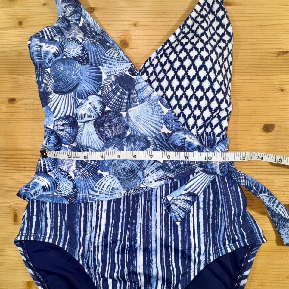 Tommy Bahama One Piece Swimsuit Tummy Control Blue White Size 8 Recycled Nylon - Image 4 of 4