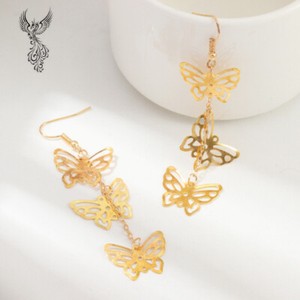 Authentic Gold Plated Dangling Hollow Butterfly Earrings 73mm      #033    
