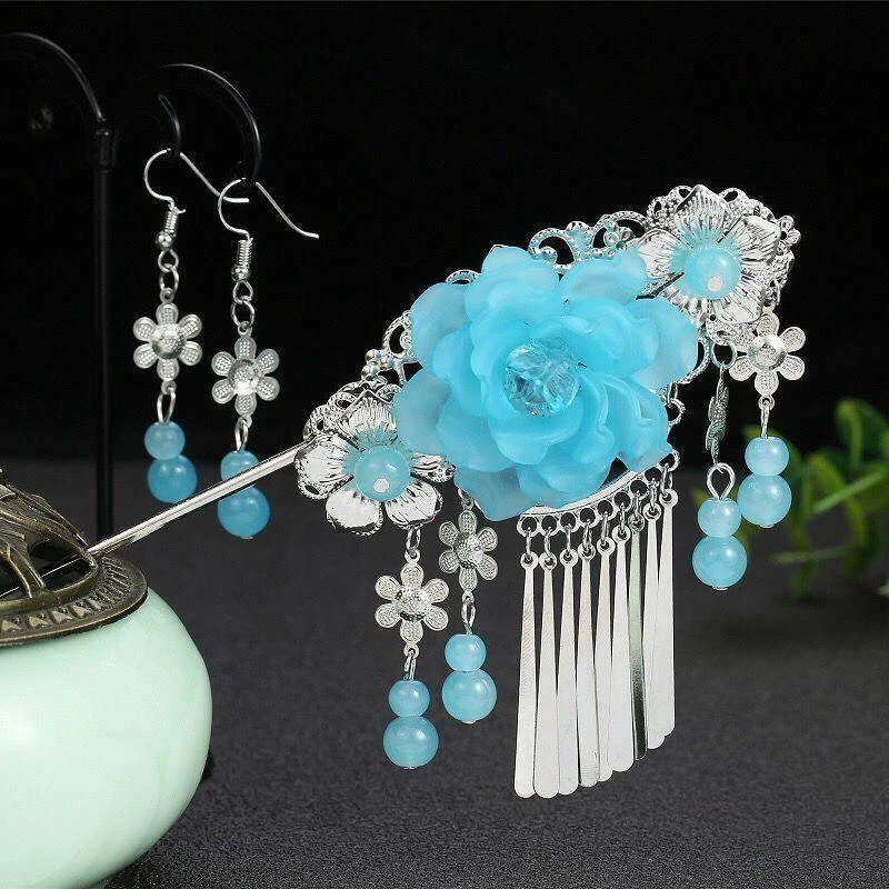 Tocado de aleación con borla de Hanfu para mujeres antiguas niñas horquilla paso agitado (B Foto 4 de 4